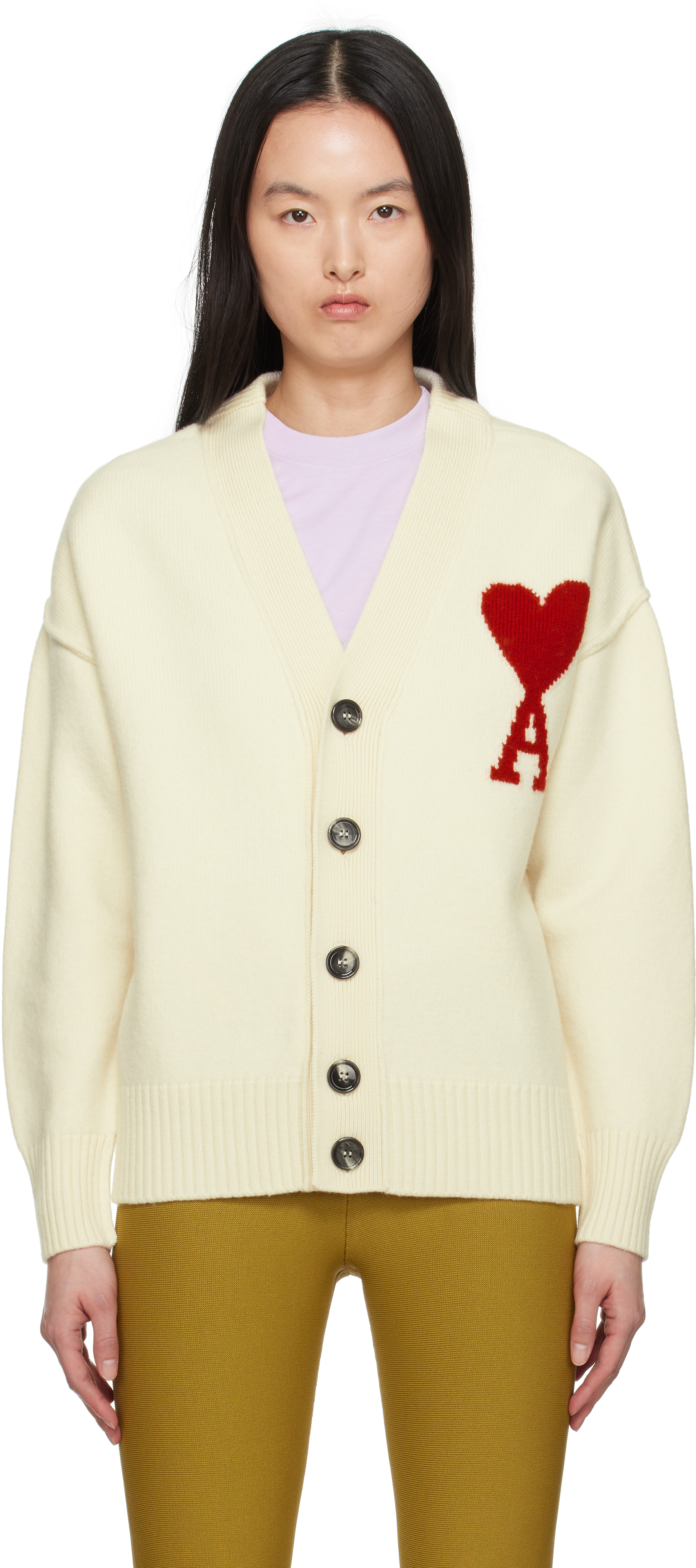 AMI Parisのオフホワイト Ami de Coeur ウール カーディガンがセール中