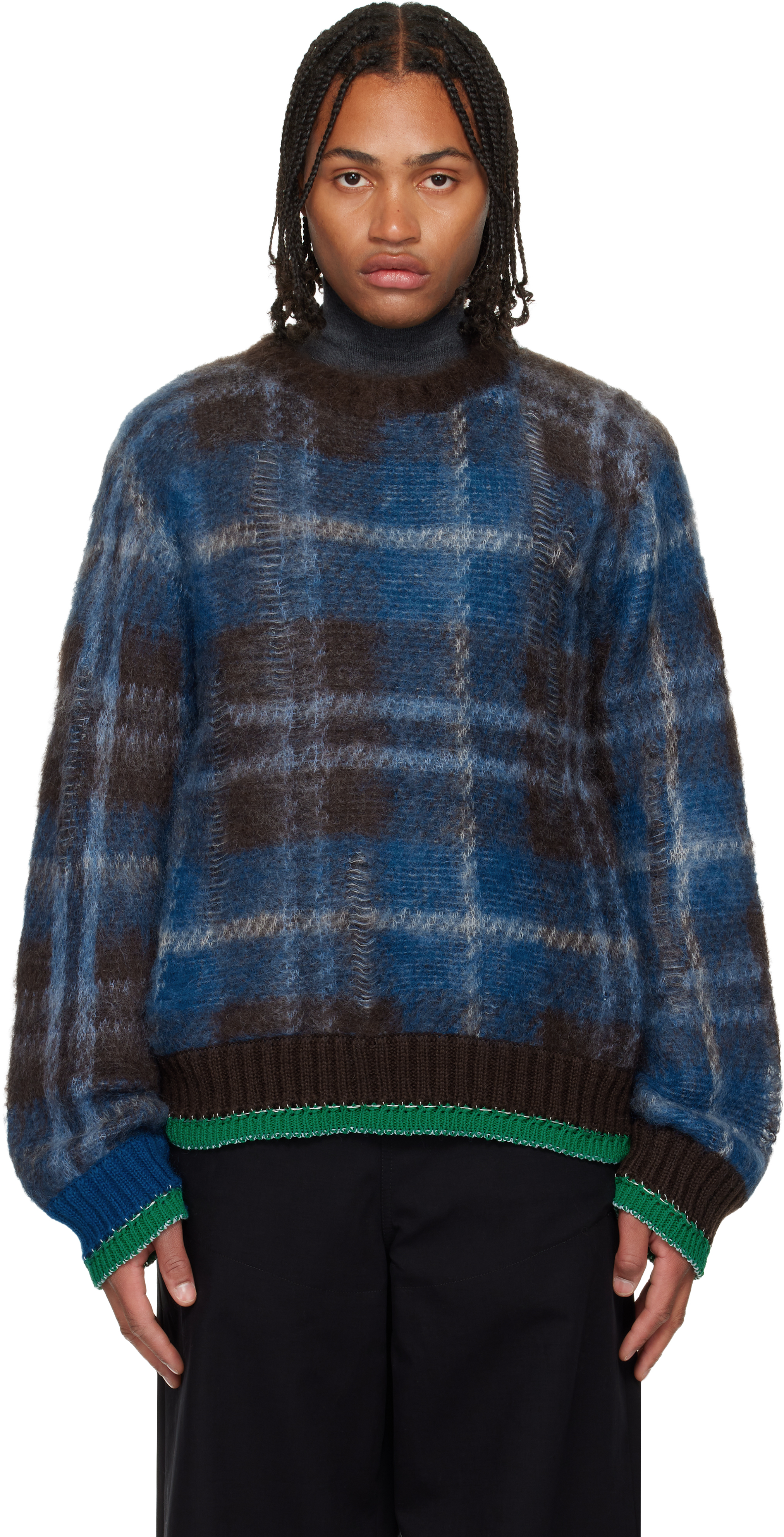 Brown & Blue Plaid Mohair Sweater by sacai on Sale