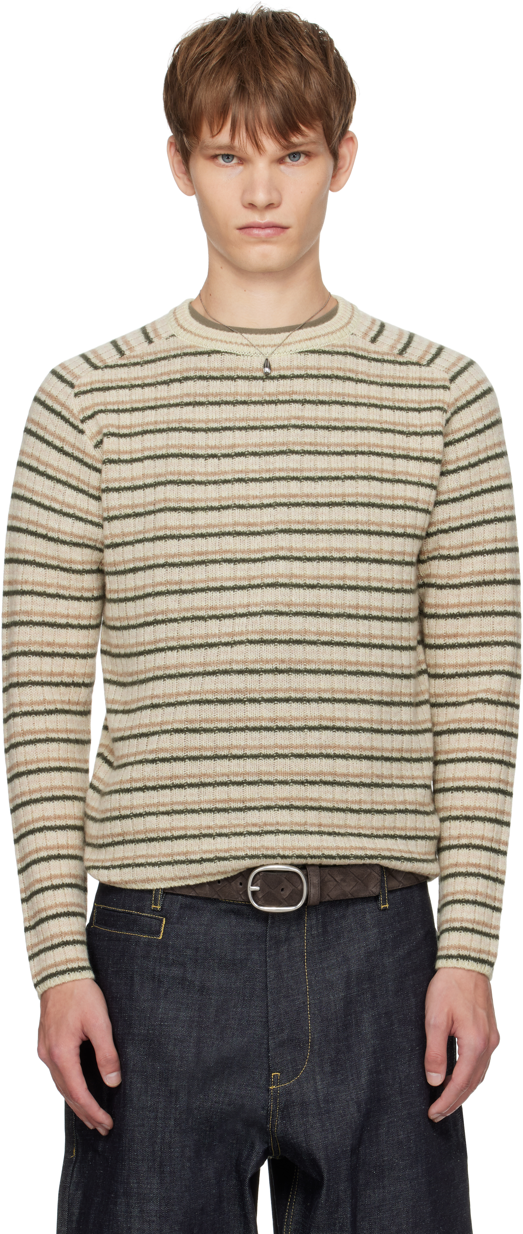 Beige Shetland Wool Cashmere Rib Knit Sweater by AURALEE on Sale