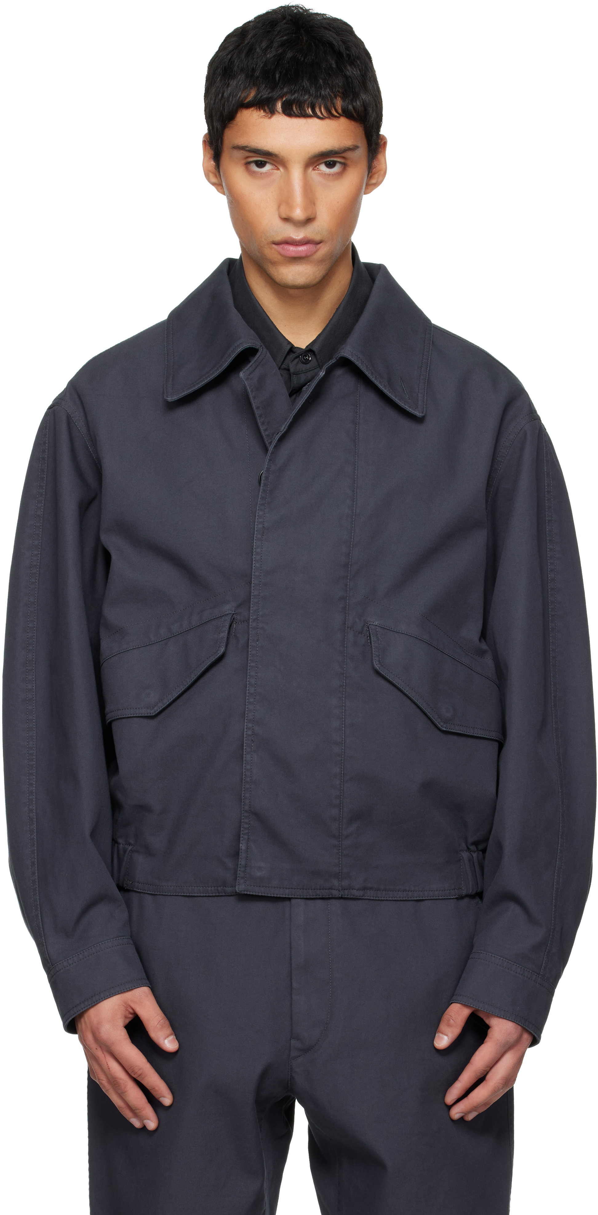 Navy Boxy Blouson Jacket by LEMAIRE on Sale
