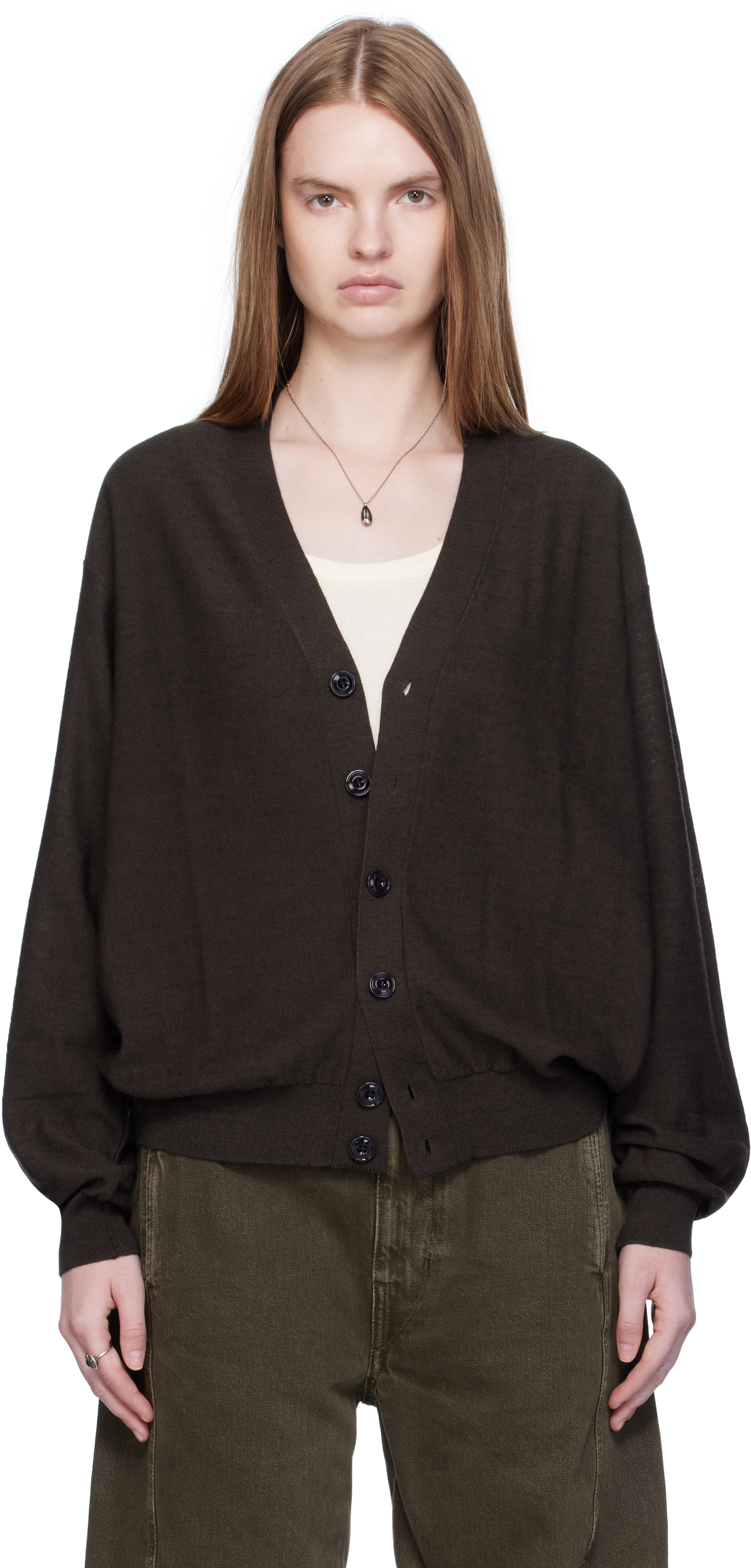 Brown Relaxed Twisted Cardigan by LEMAIRE on Sale