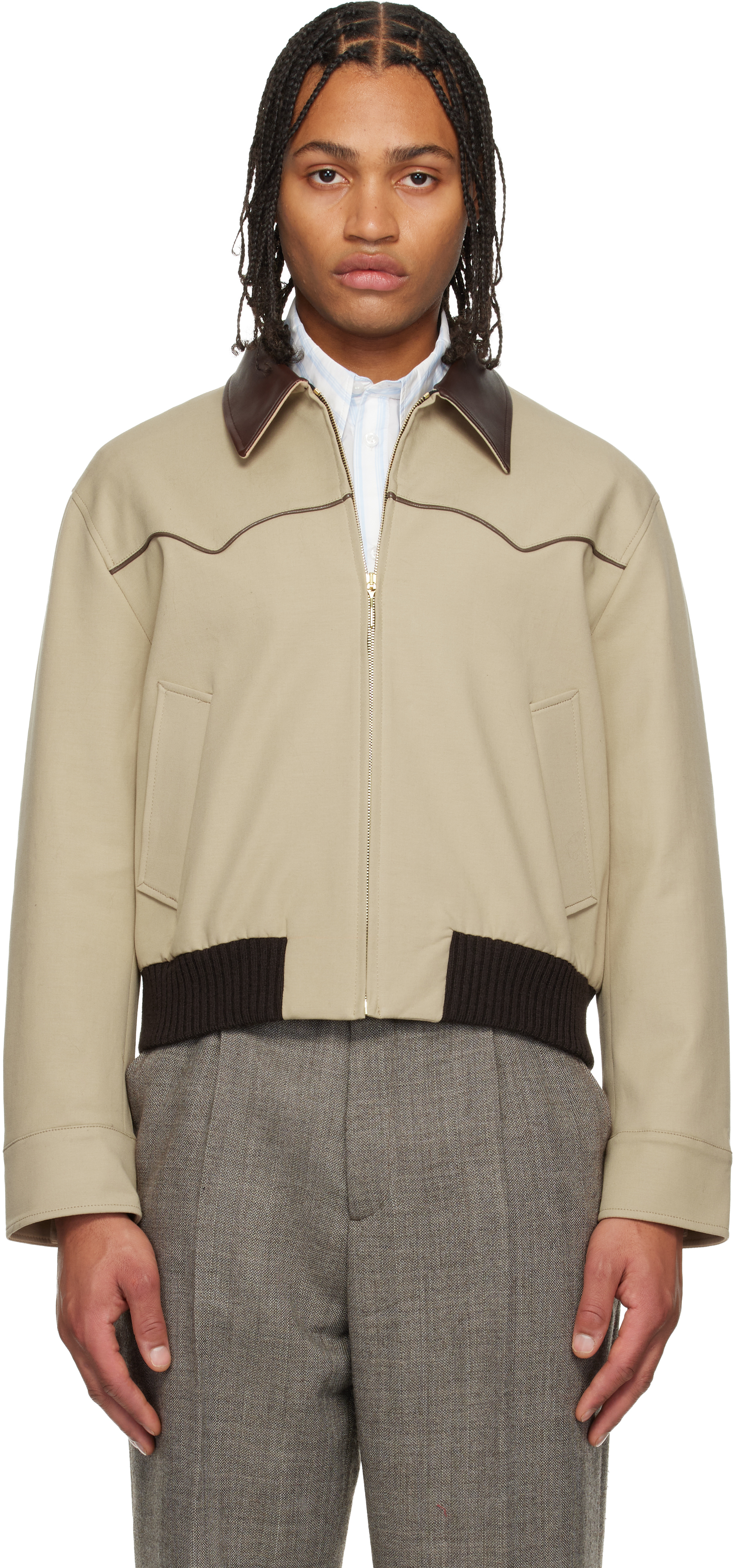 Beige Western Harrington Jacket by Ernest W. Baker on Sale