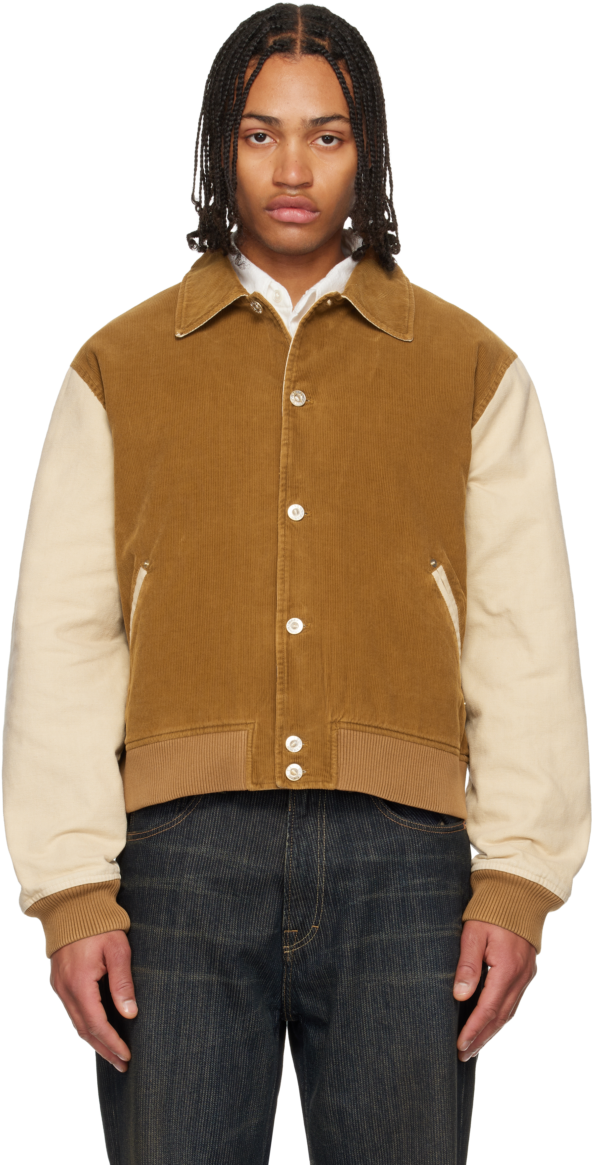 Tan 'The Homecoming Varsity' Jacket by Wales Bonner on Sale
