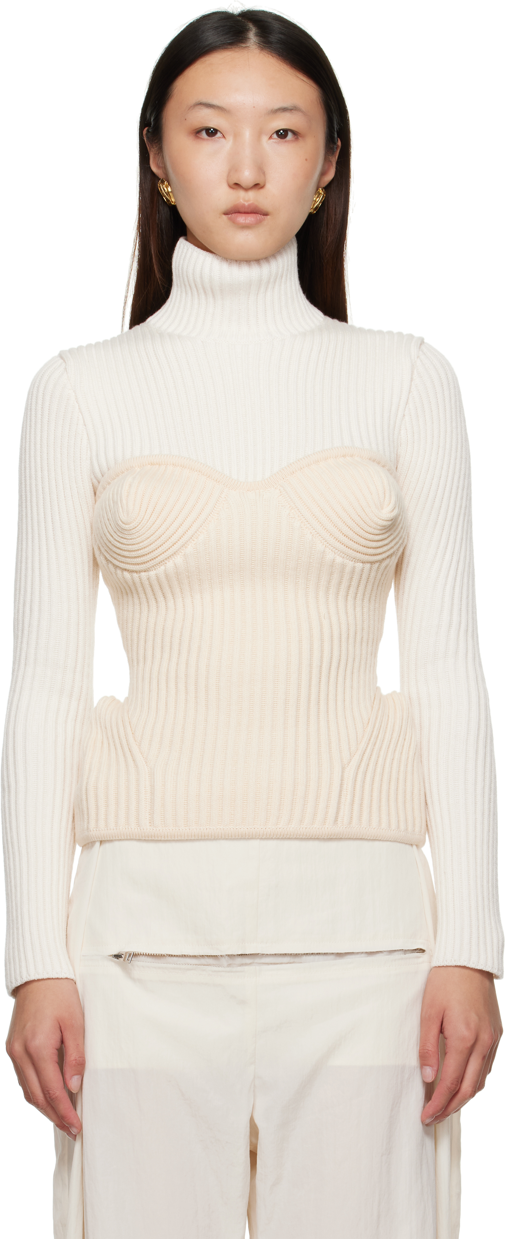 White & Off-White Corset Turtleneck by Jean Paul Gaultier on Sale