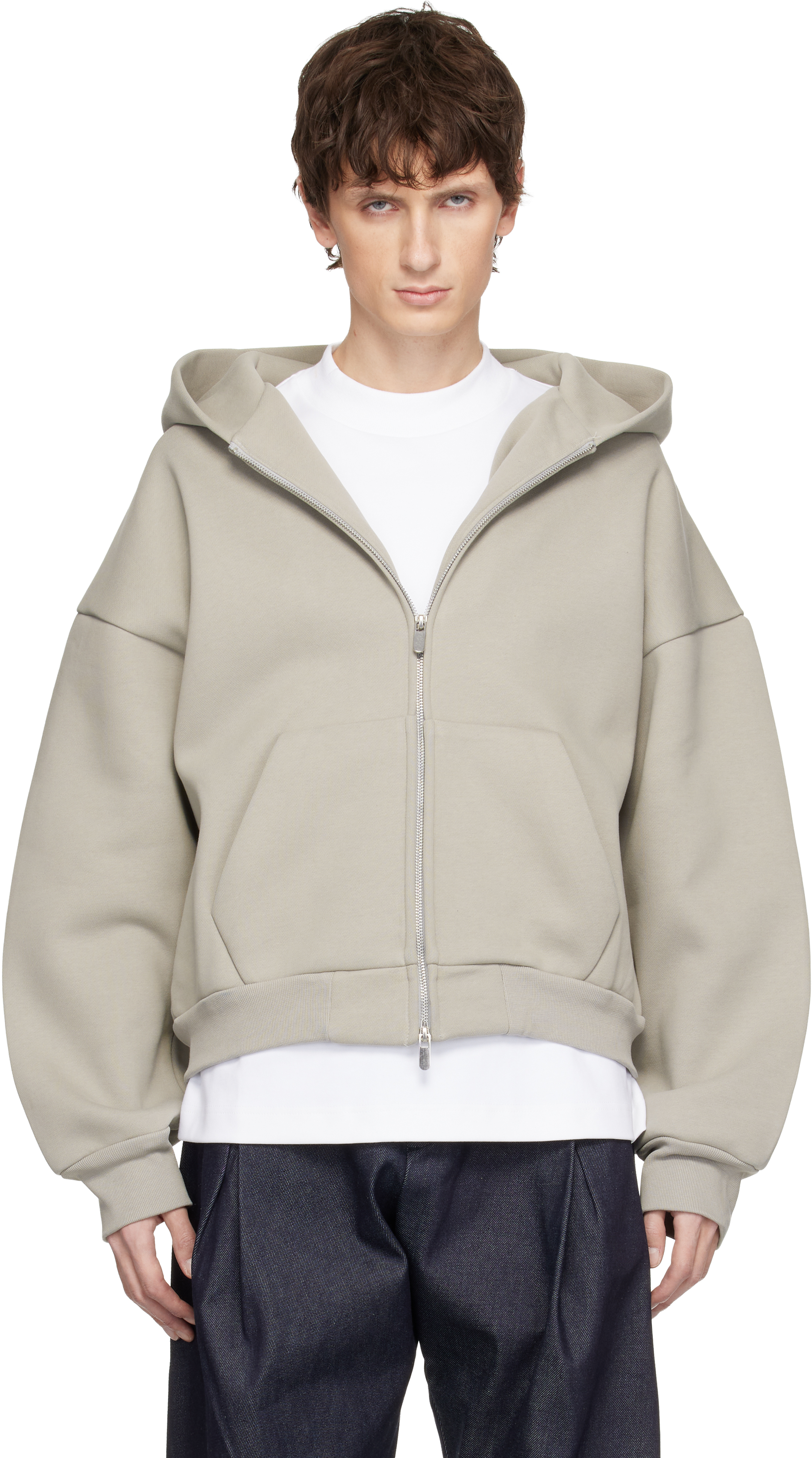 Taupe V2 Zipped Hoodie by Seventh on Sale