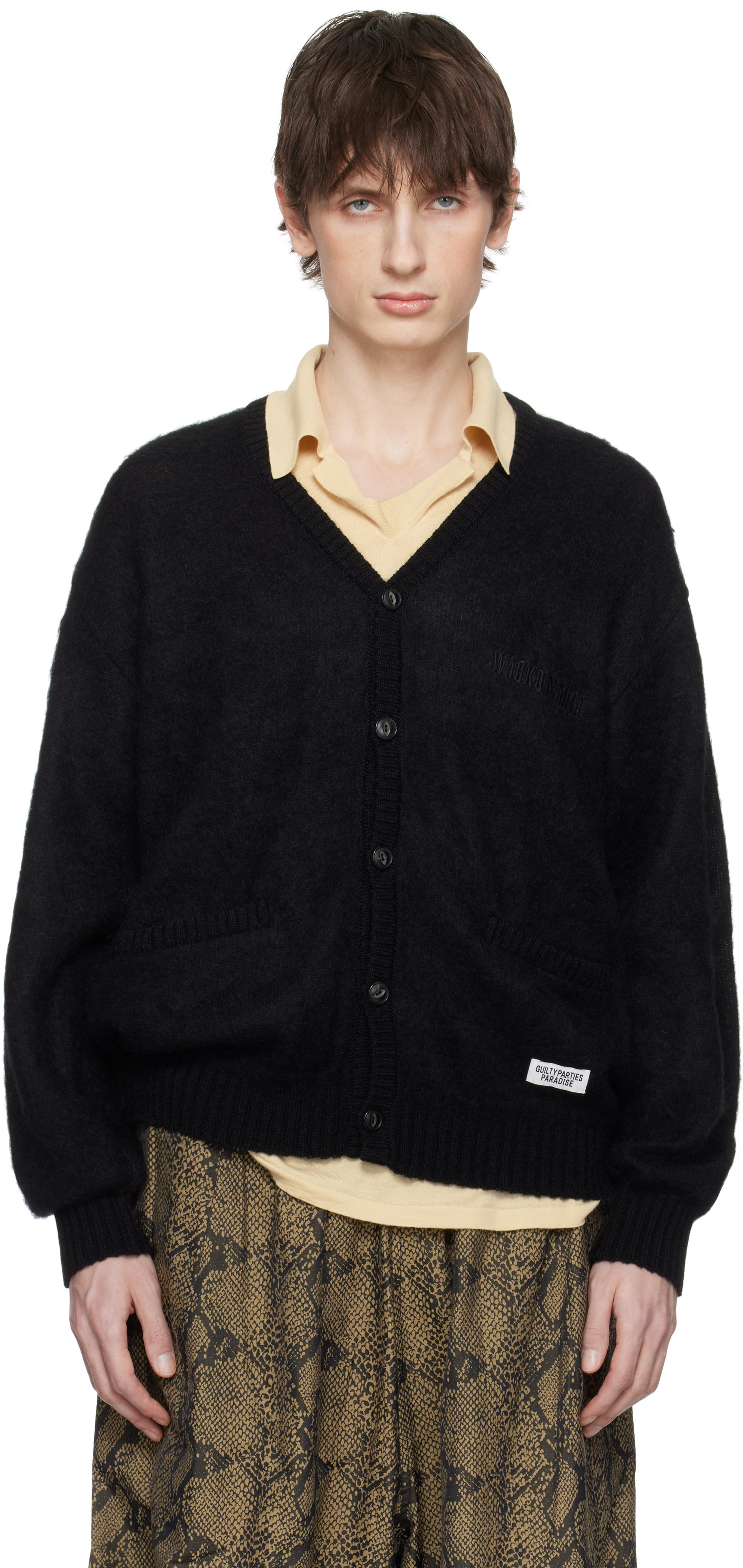 Black Mohair Knit Cardigan by WACKO MARIA on Sale