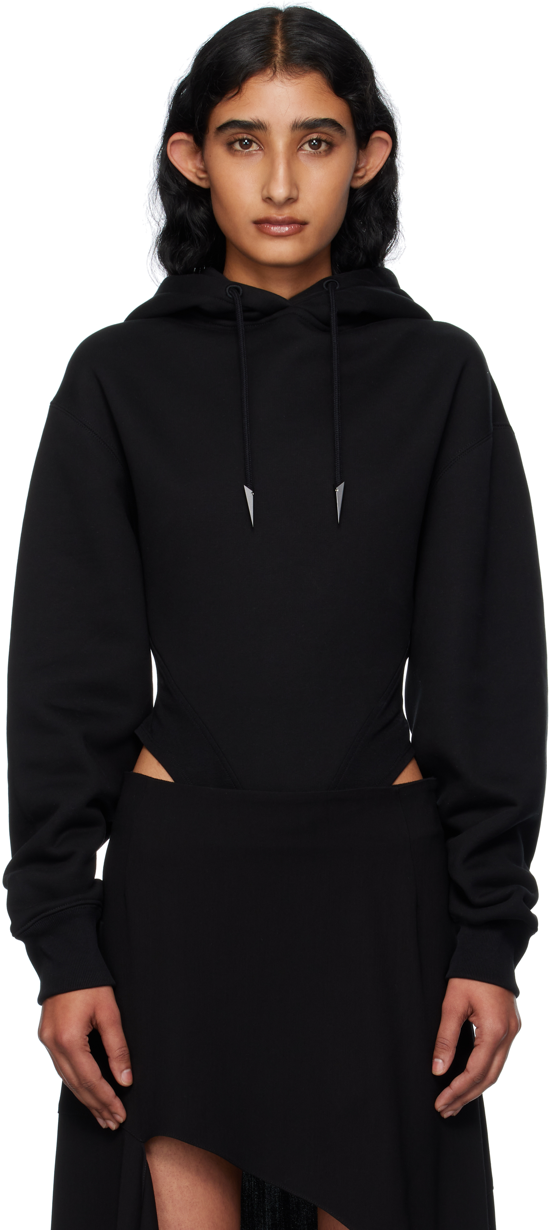 Black Fleece Hood Bodysuit by Mugler on Sale
