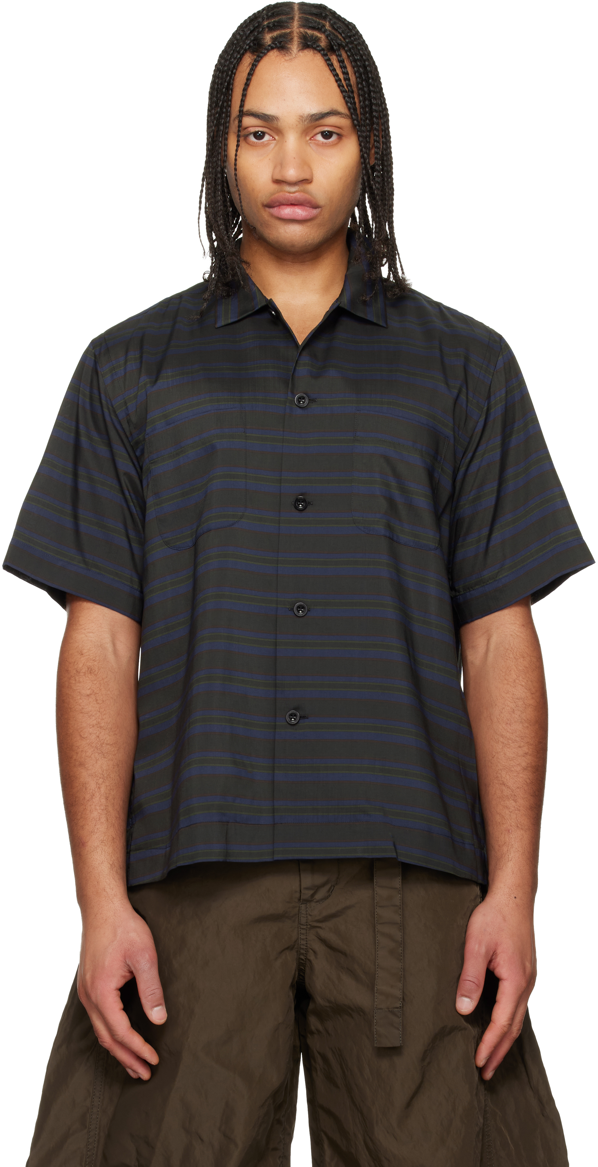 sacai: ネイビー ホリゾンタルストライプ シャツ | SSENSE 日本