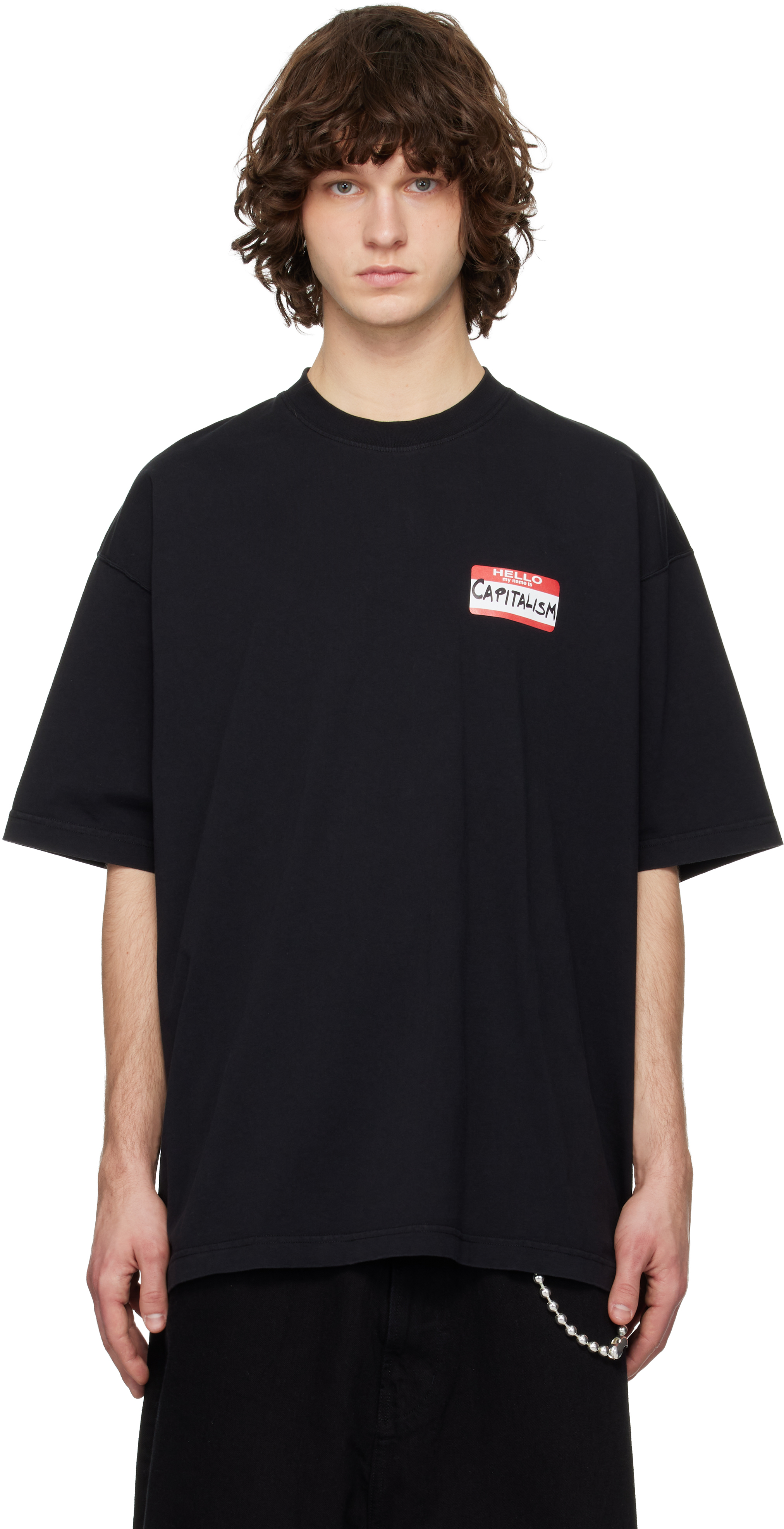 VETEMENTS: ブラック Sticker Tシャツ | SSENSE 日本
