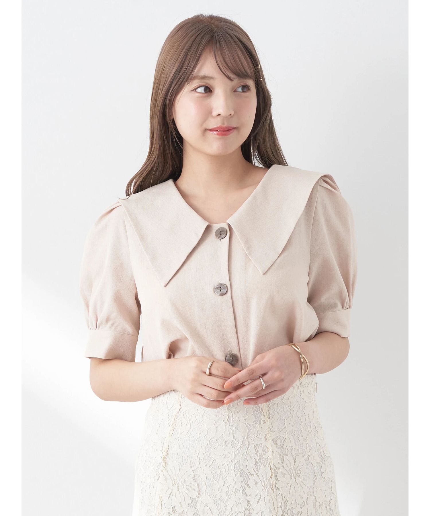 デザイン衿5分袖ブラウス/earth music&ecology（アース ミュージック