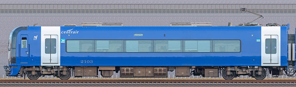 名鉄2000系「ブルーミュースカイ」モ2103の側面写真｜RailFile.jp