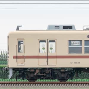新京成8000形モハ8021（茶色帯リバイバルカラー）の側面写真｜RailFile