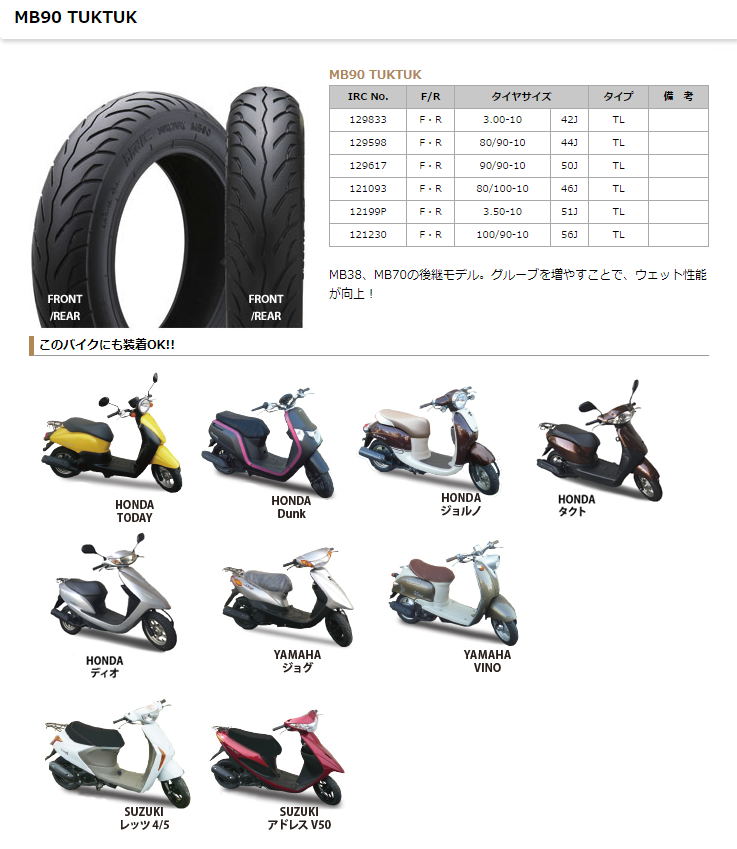 Webike | IRC アイアールシー MB90 TUKTUK 【90/90-10 50J TL