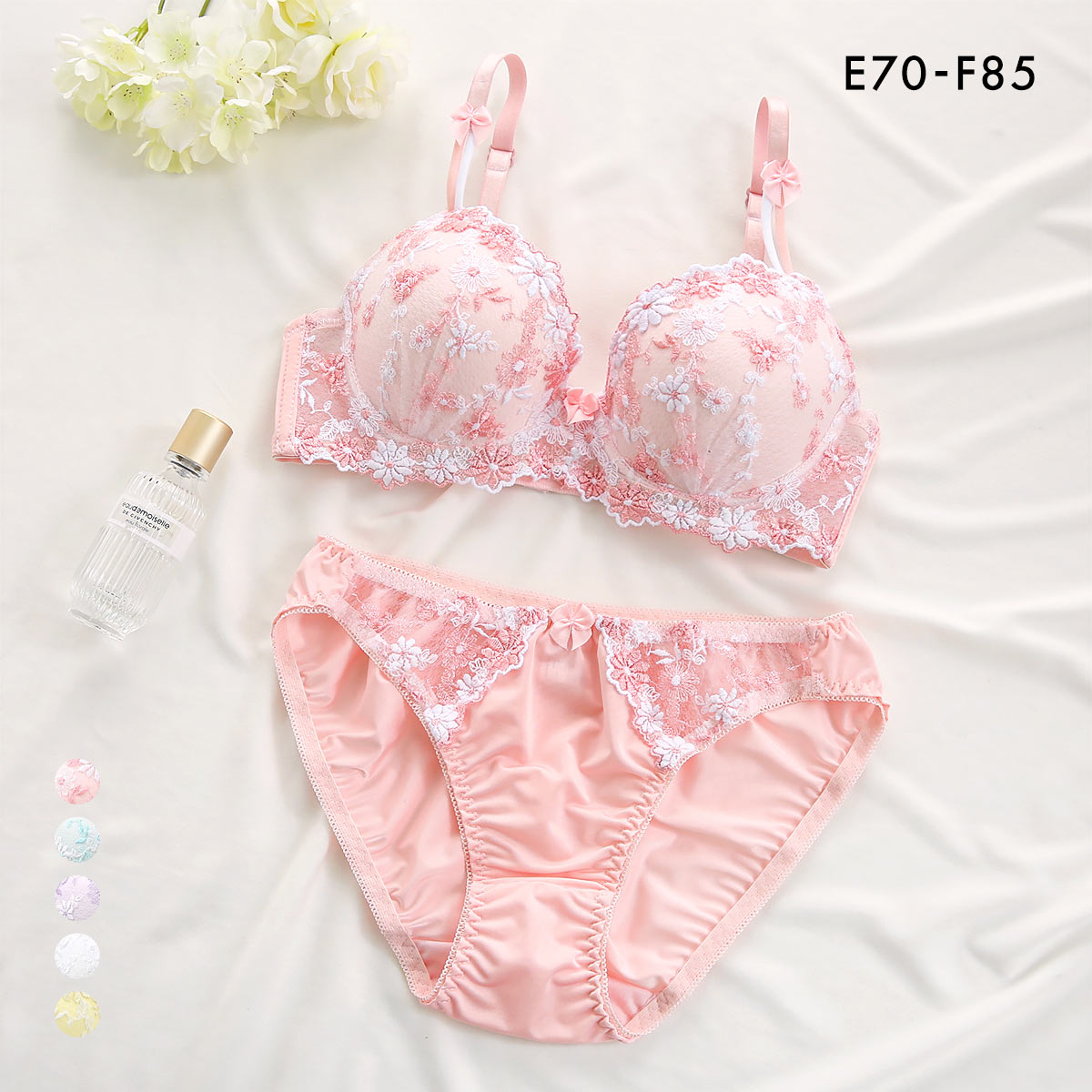 サンエイ SANEI ギュピールレース 小花刺繍 ブラジャー ショーツ