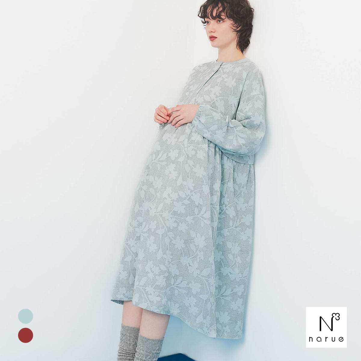 ナルエー パジャマ シュークリームガーセRフラワーステッチワンピース