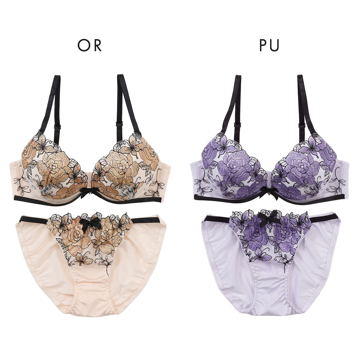 プチマリー ローズ刺繍 ブラセット ABCDEF ブラジャー ショーツ セット