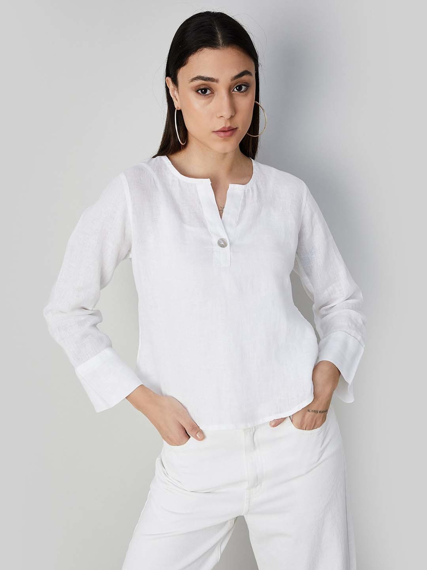 Code by Lifestyle Off-White Linen Top