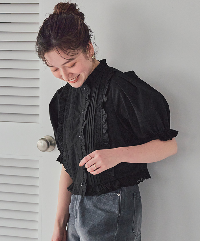フリルレースデザインブラウス【メール便可／100】 | titivate