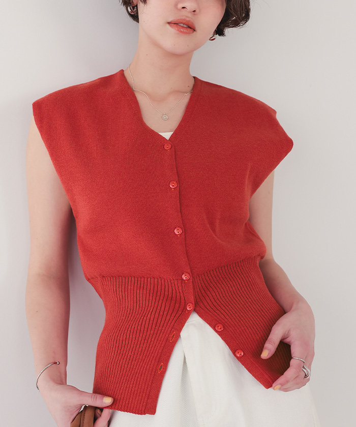 ノースリーブVネックリブニットベスト | titivate