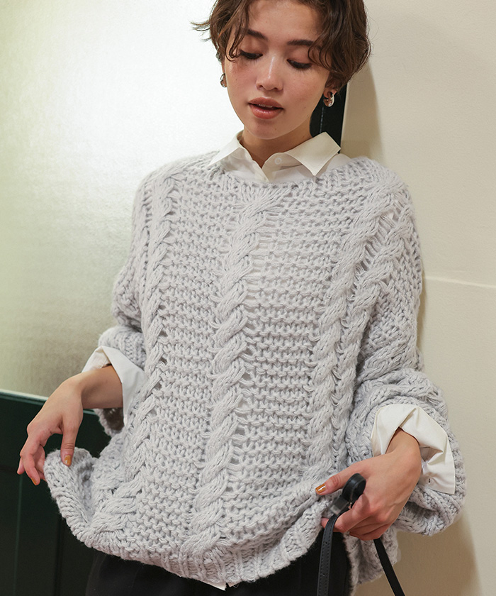 ハンドライクボートネックケーブルニット | titivate