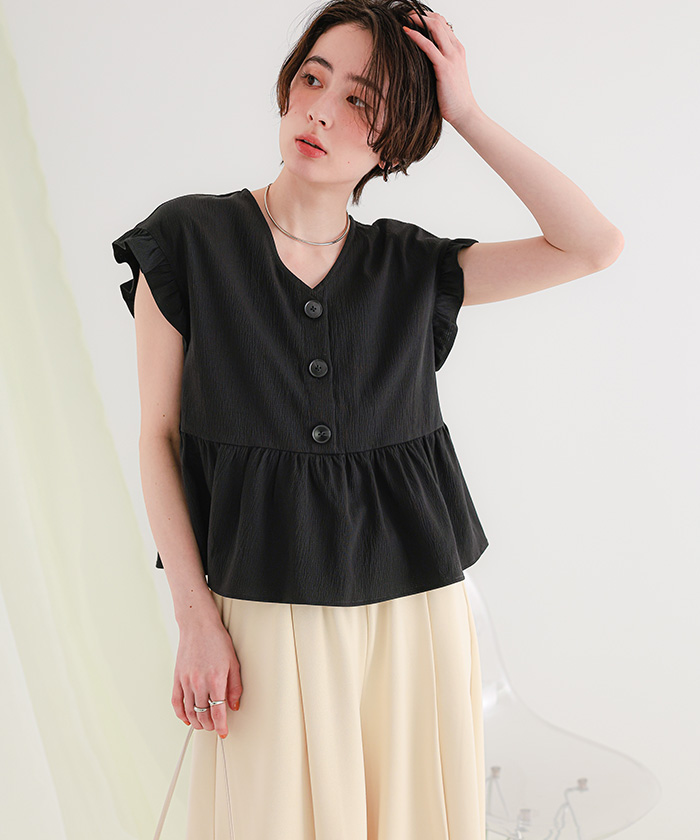 ペプラムフレンチスリーブブラウス【メール便可／100】 | titivate