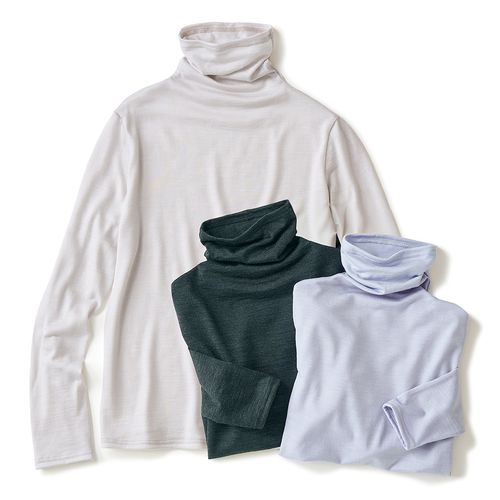 ヴーム 裏編み二重襟ボーダータートルプルオーバー | ライトアップ