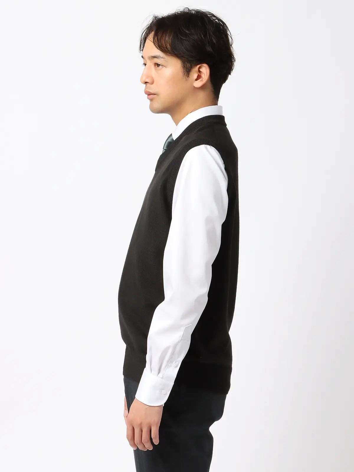 ニットベスト／Vネック／ウォッシャブル／ウールブレンド／COMMUTECH