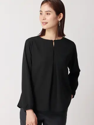 フロントタックブラウス／8分袖／ウォッシャブル／カットシフォン