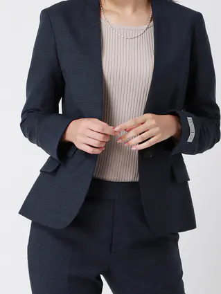 ジャケット／Vカラー／ウォッシャブル／ストレッチ／マイクロチェック