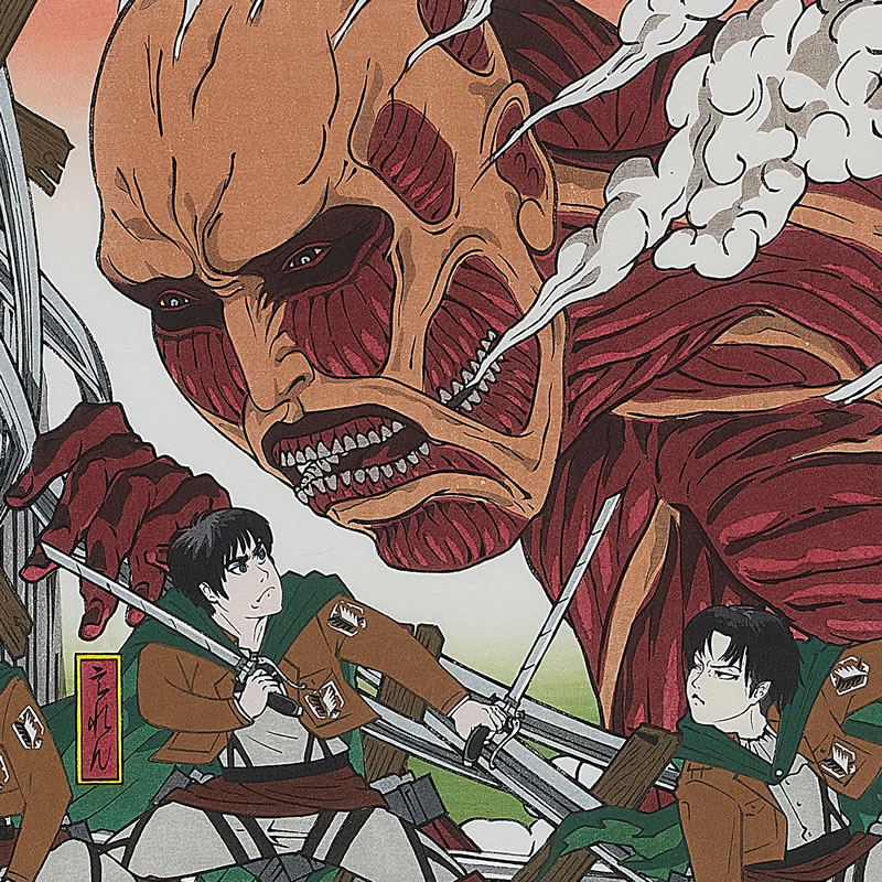 進撃の巨人 浮世絵木版画「巨人襲来之図」新色ver｜浮世絵工房