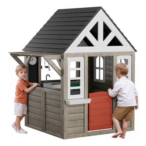 VEVOR Childrens Outdoor Wooden Playhouse – 55×49×65 Inch