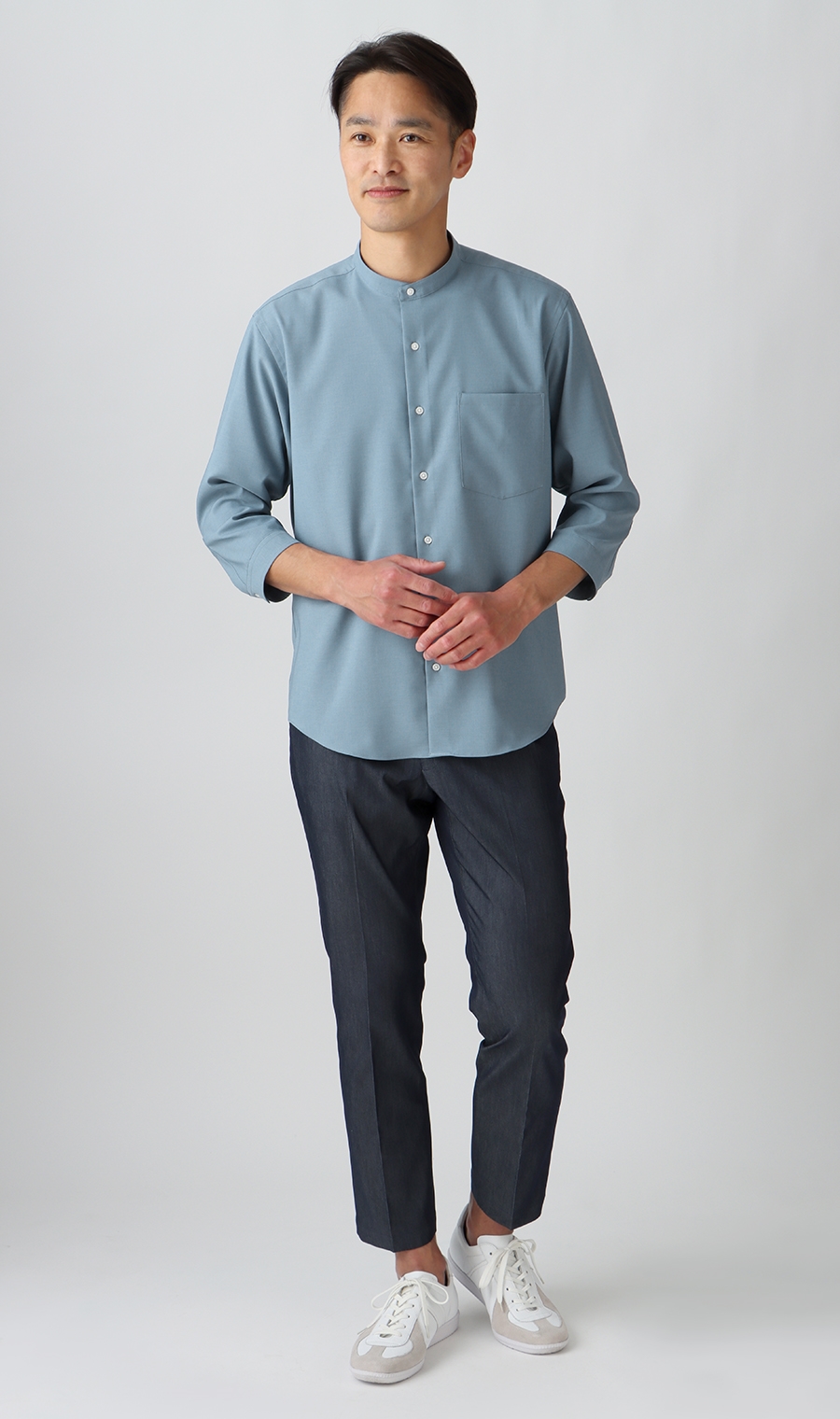 リネンライクバンドカラーシャツ【7分袖】【Reflax】 (ACSH4305-22