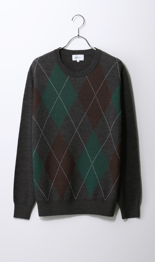 アーガイルクルーネックニット《ハンドウォッシュ》 (MOKN3106-38