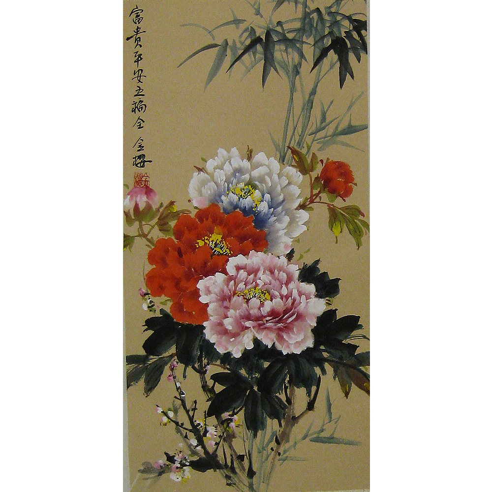 手繪水墨原作花開富貴【牡丹圖】捲軸| 掛畫/掛布| Yahoo購物中心