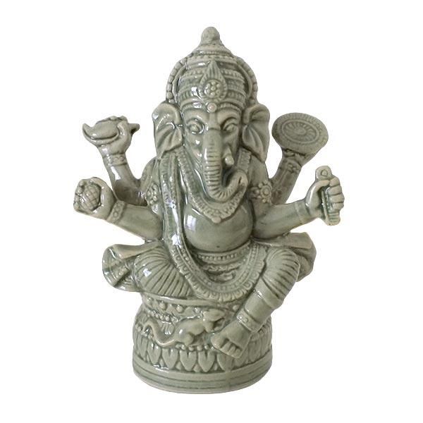 タイ ガネーシャ 置物 グリーン 11.5cm 商売繁盛 学問の神様 セラミック