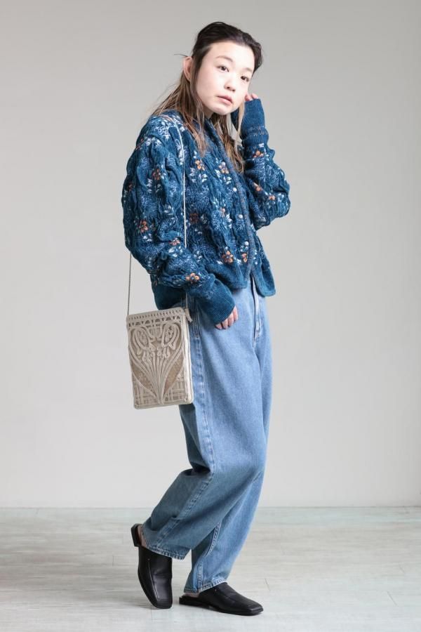 Mame Kurogouchi(マメ) Floral Motif Chenille Knitted Cardigan BLUE