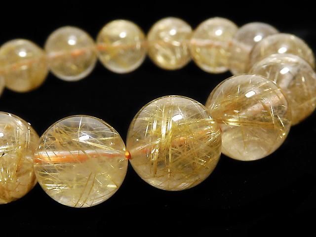 動画】【1点もの】ルチルクォーツAAA ラウンド13mm 1連(ブレス) NO.124
