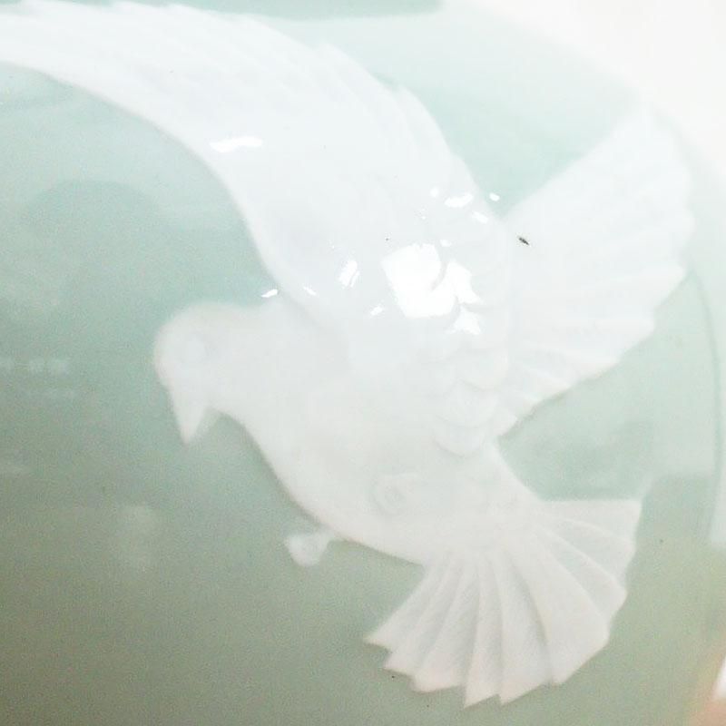 花瓶 青磁 花器 日本製 染付磁色 ふっくら 昭和初期