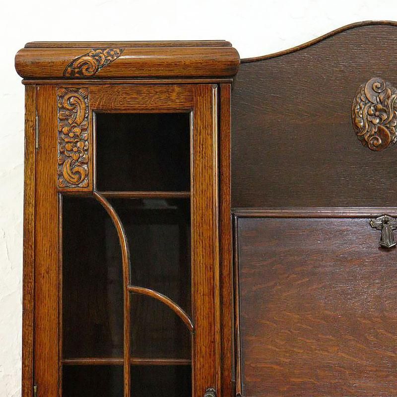 イギリス アンティーク家具 ビューロー オーク 本棚 サイドバイサイド