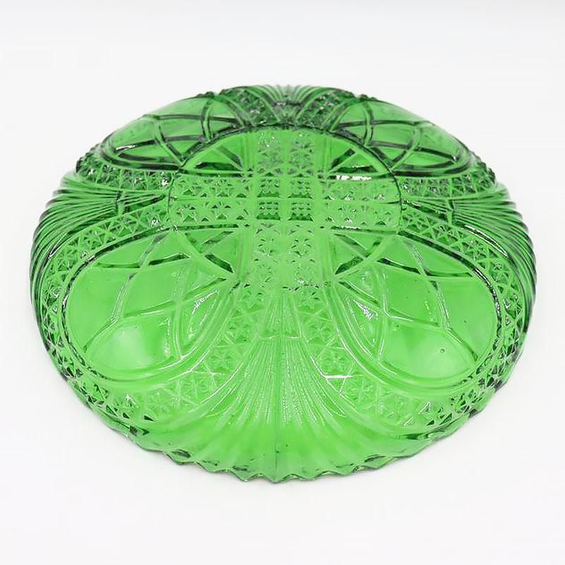 大皿 プレスガラス グリーン 昭和初期 直径23.5cm