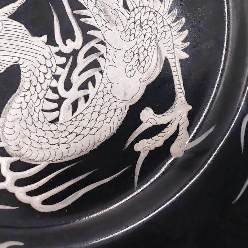 銀龍ブラック ケーキ皿｜希少な手描き九谷焼｜アンティーク品