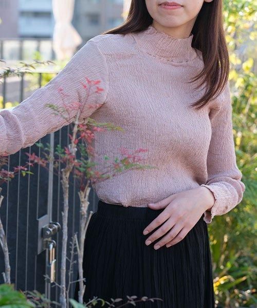 プリーツ ハイネックシャツ | スモーキーピンク - 楊柳生地 専門店