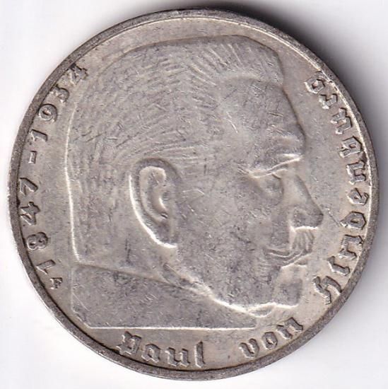 ナチスドイツ2マルク銀貨 ハーケンクロイツ 1937年F 極美品 - ワタナベ