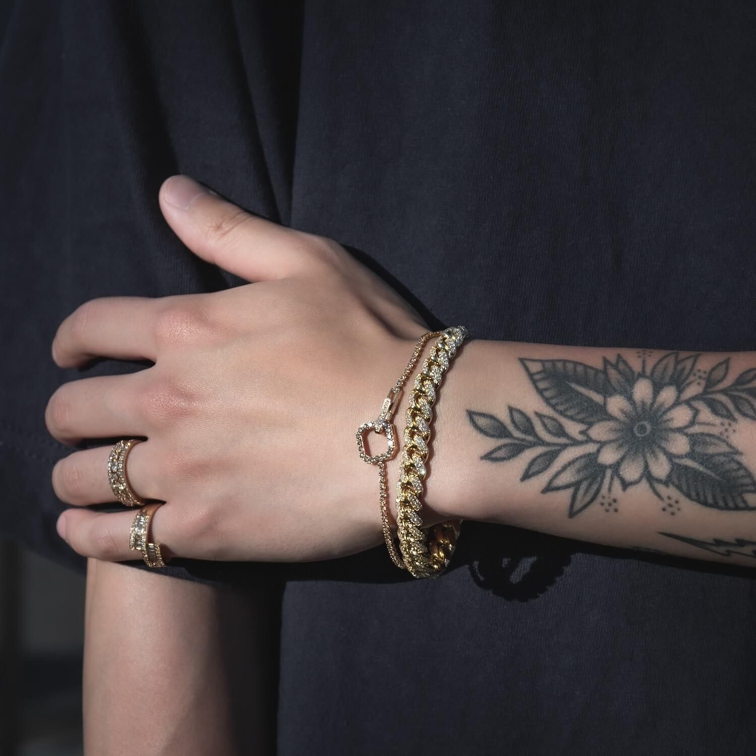 ダイヤモンド 10K イエローゴールド マイアミブレスレット 幅8.2mm