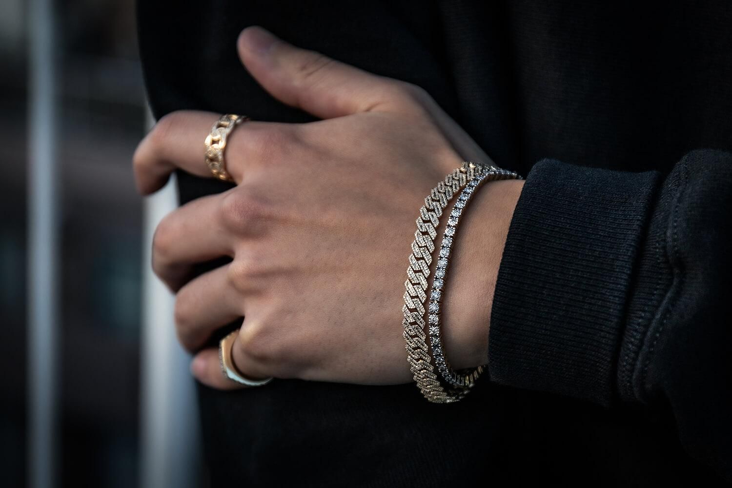 ダイヤモンド 14K イエローゴールド テニスブレスレット 幅3mm 17cm