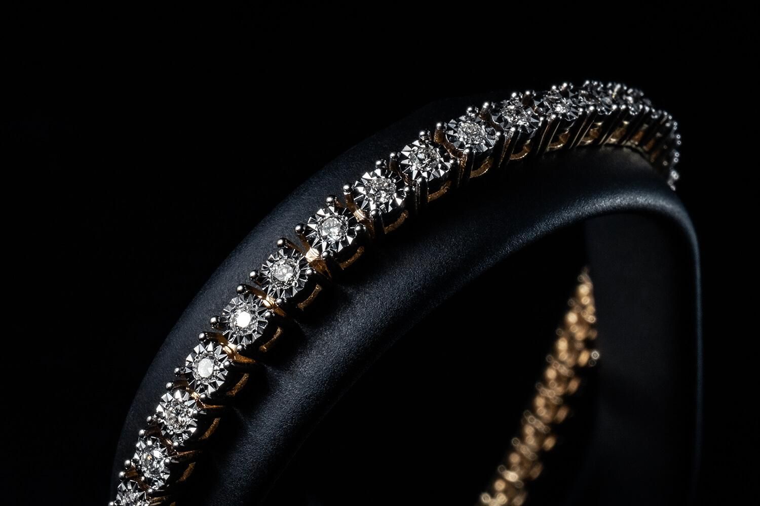 ダイヤモンド 14K イエローゴールド テニスブレスレット 幅3mm 17cm