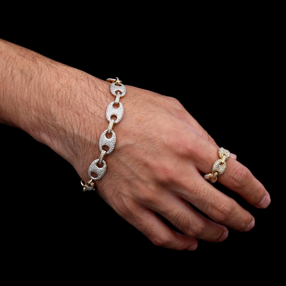 ダイヤモンド 10K イエローゴールド パフグッチブレスレット 幅12mm