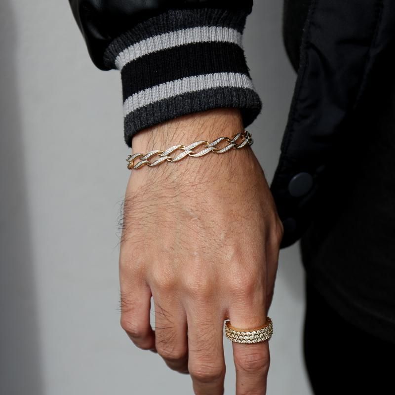 ダイヤモンド 10K イエローゴールド ブレスレット 幅8.5mm 19cm