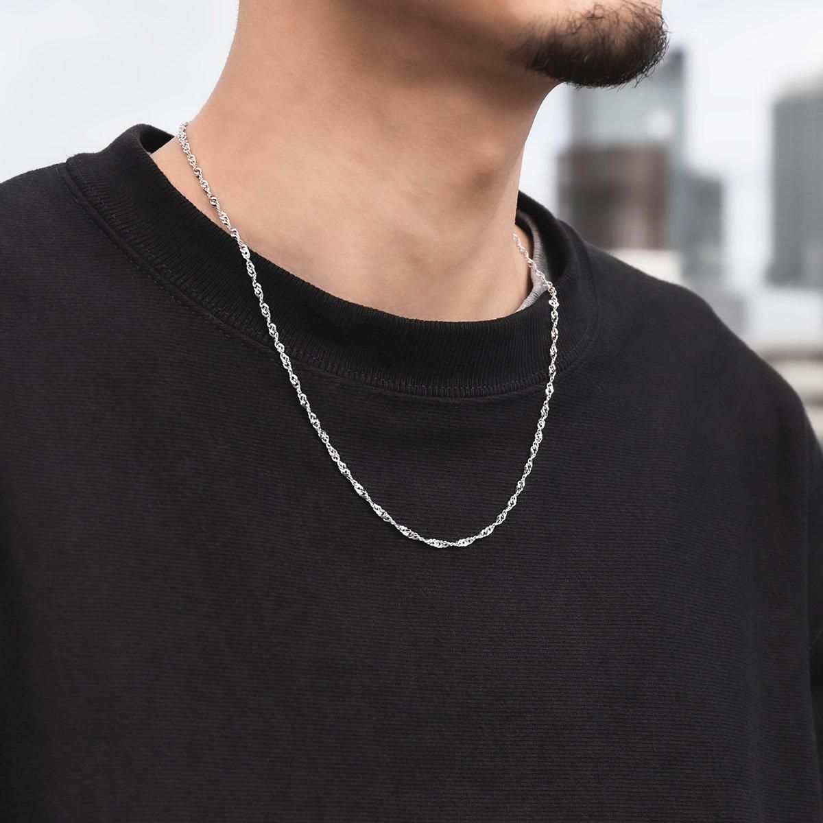 10K ホワイトゴールド スクリューネックレス 幅2mm 40cm-55cm KKP6069