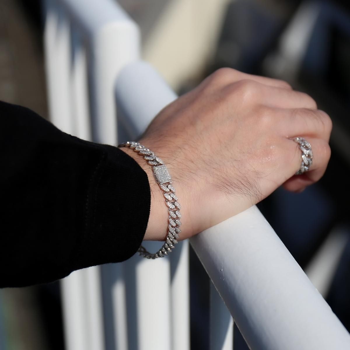 ダイヤモンド 14K ホワイトゴールド マイアミブレスレット 幅7mm 17.5